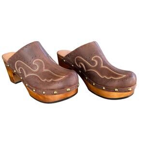 Frye Like New Jessica Clog Leather Slip On Mule w/ Box Brown Sz 6.5 Western Chic